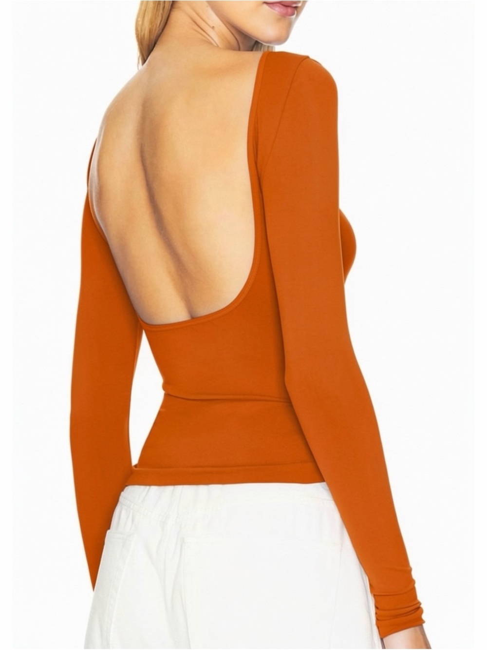 Free People Intimately FP Low Back Seamless Long Sleeve Top Rust